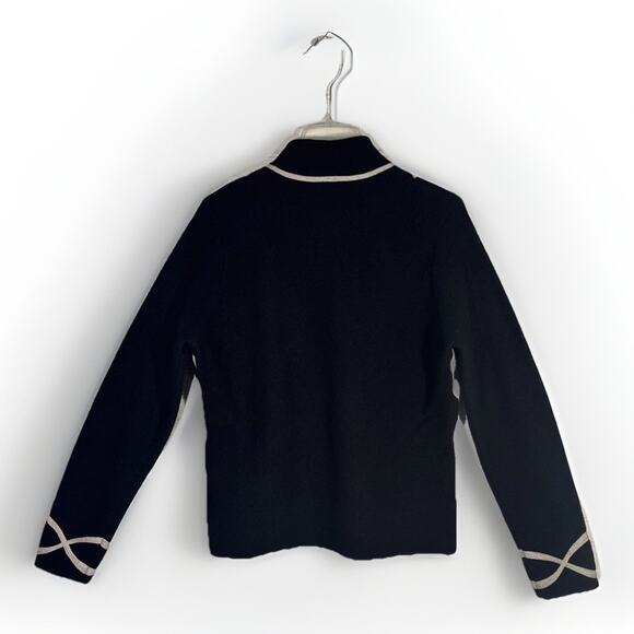 Talbots Wool Jacket XL Black Ivory Brading Full Zip Long Sleeve Womens - Picture 3 of 7